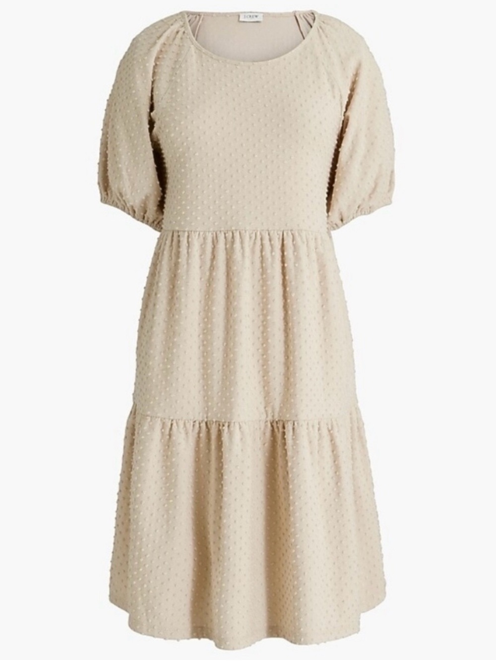 J. Crew Factory Cream Swiss Dot Puff Sleeve Tiered Dress